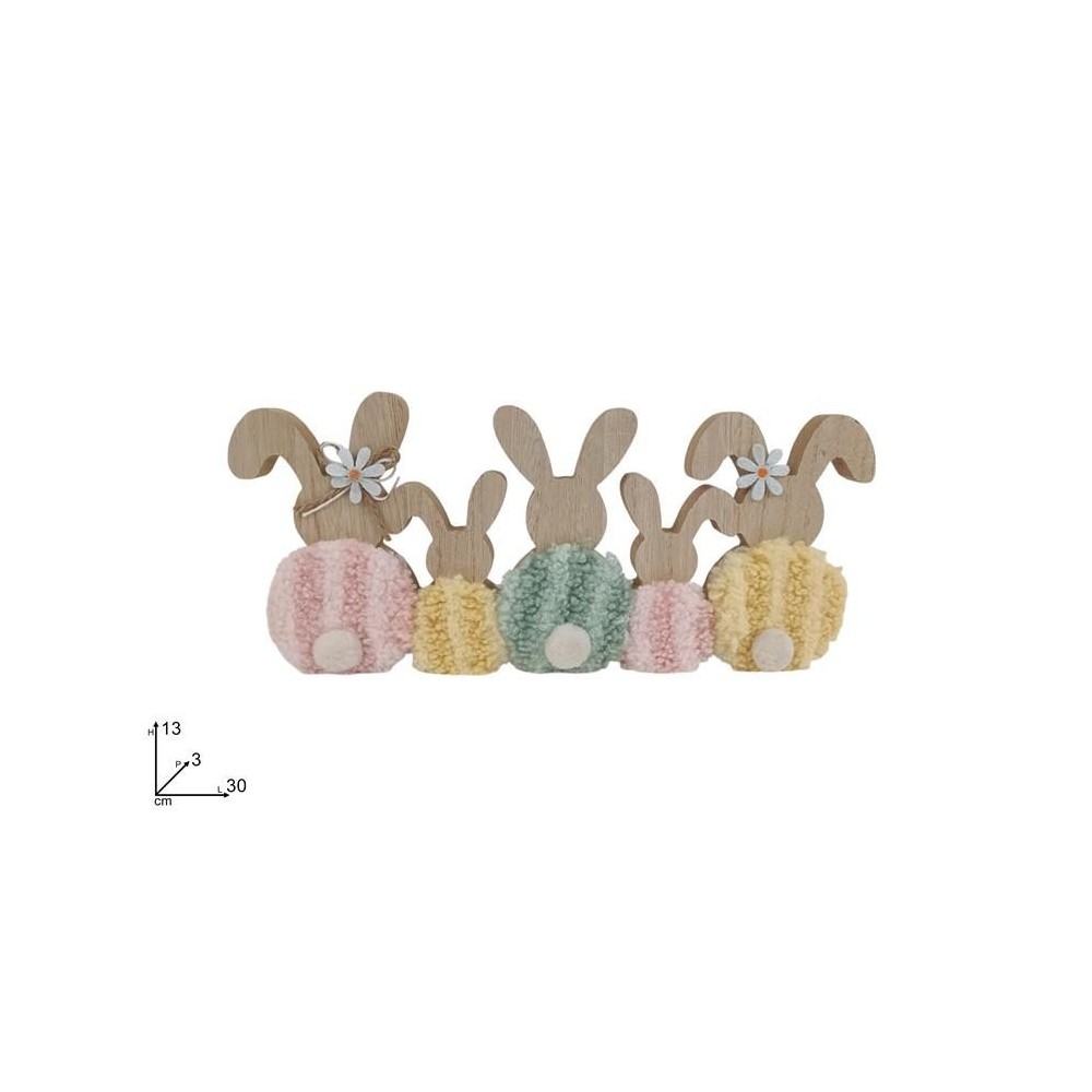 DECORAZIONE CONIGLI IN LEGNO C PELLICCIA